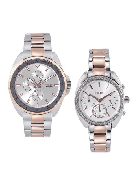 Buy Fossil Unisex Silver Toned Dial And Multicolored Analogue Couple Watch T Set Bq2642set