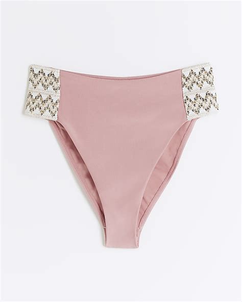 Pink Elastic Strap Bikini Bottoms River Island