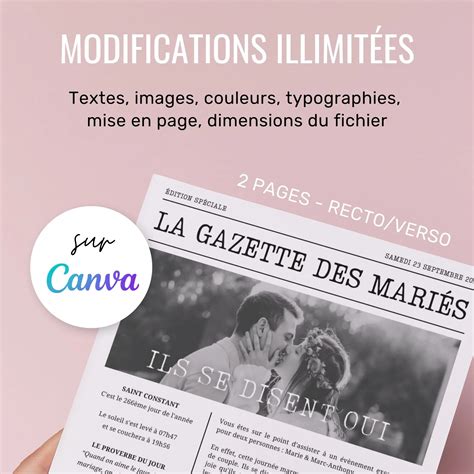 GAZETTE DES MARIÉS MODIFIABLE SUR CANVA