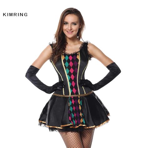 Kimring Fashion Harlequin Halloween Costume Circus Clown Cosplay Sexy Fancy Dress Adult Carnival