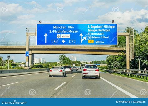 Freeway Road Sign on Autobahn A8, Stuttgart / Munich / Ulm Stock Photo ...