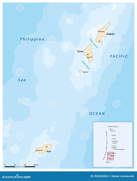 Map of the Islands Saipan, Tinian, Rota, Northern Mariana Islands Stock