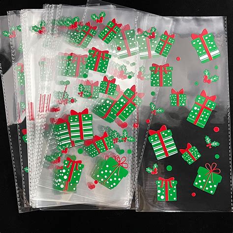 TOPOINT 50Pcs Christmas Cellophane Candy Bags, Xmas Cello Treat Goody ...