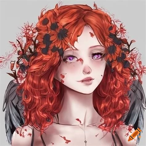 Artwork Of A Red Haired Girl With Wings And Unique Hair Design On Craiyon