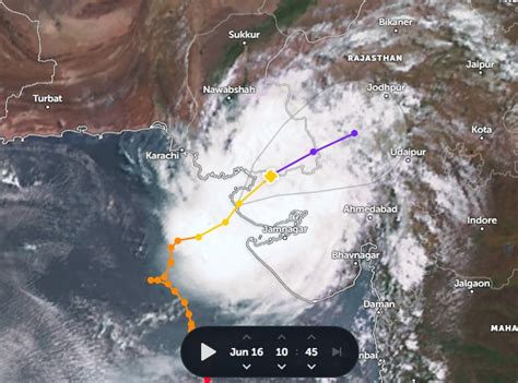 Cyclone Biparjoy Live गुजरात पाकिस्तान सीमा पर चक्रवात बिपरजॉय मैप