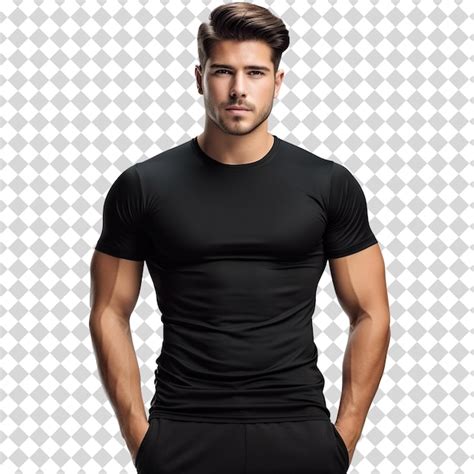 Modelo Masculino Con Camiseta Negra Aislado En Un Fondo Transparente En