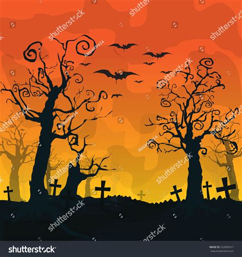 Halloween Design Background Spooky Graveyard Naked Stock Vector