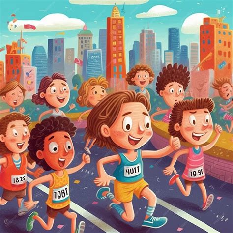 Premium Photo | A cartoon picture of a group of children running in a ...