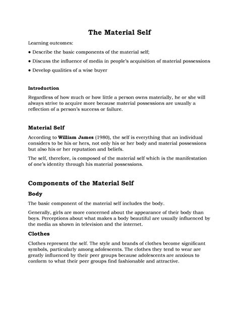 Gec 1 The Material Self Understanding The Self The Material Self