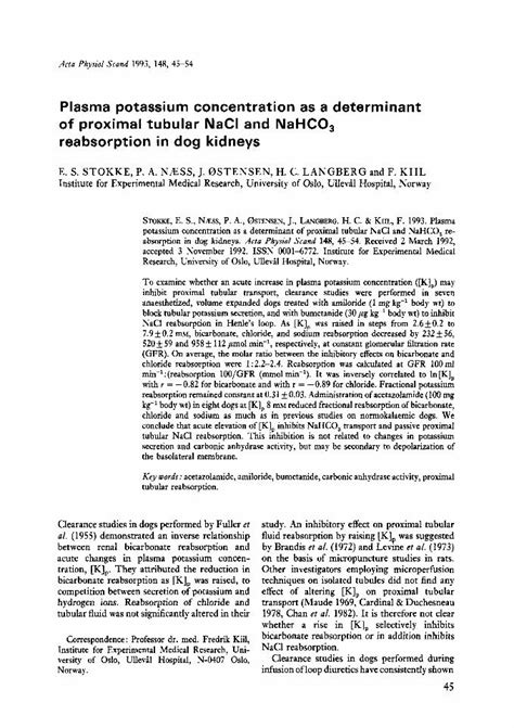 Pdf Plasma Potassium Concentration As A Determinant Of Proximal