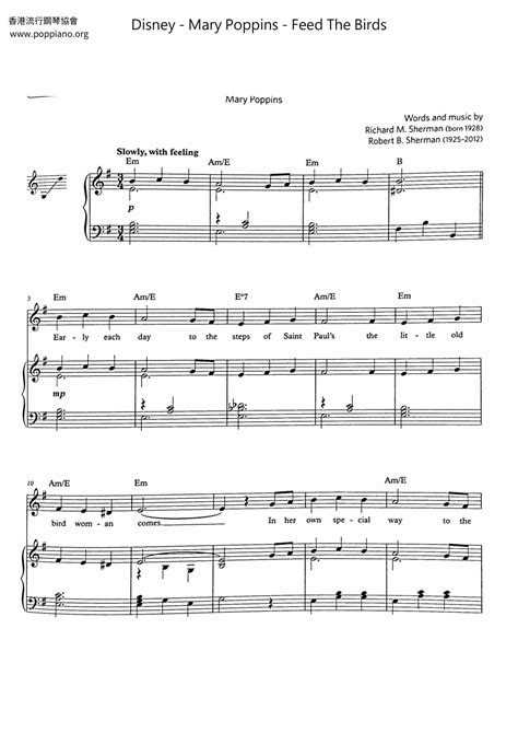 Movie Soundtrack Mary Poppins Feed The Birds Sheet Music Pdf Free