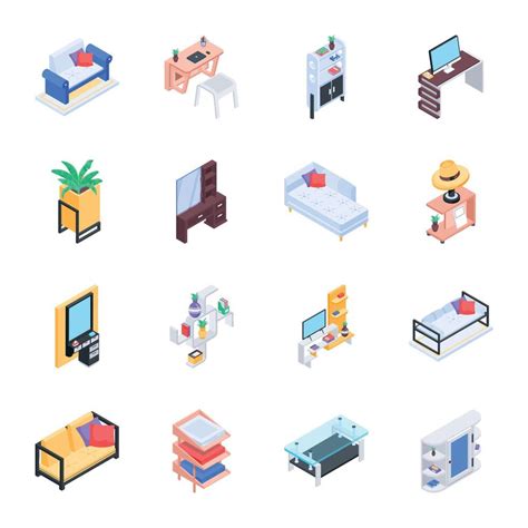 Interior Decor Isometric Icon Set Vector Art At Vecteezy