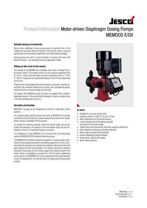 Pdf Product Information Motor Driven Diaphragm Dosing Pumps