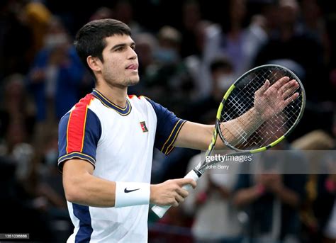 Carlos Alcaraz Of Spain Celebrates His First Round Victory Against