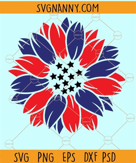 Patriotic Sunflower Svg American Flag Sunflower Svg 4th Of July Svg