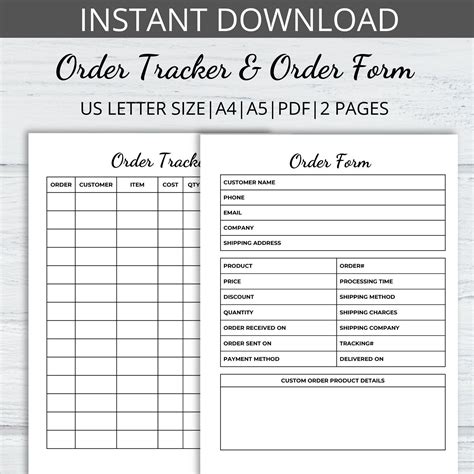 Small Business Order Form Template Order Tracker Printable Etsy