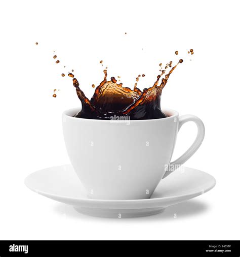 Cup Of Splashing Coffee Isolated On White Stock Photo Alamy