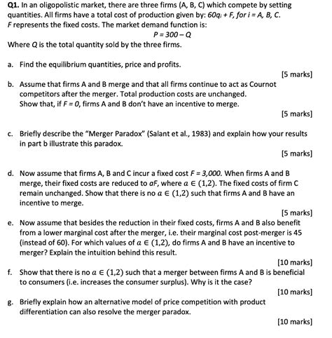 Solved Q In An Oligopolistic Market There Are Three Firms Chegg