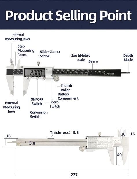 Micrometre Metal Caliper Trier Lumineux Avec Affichage De Veilleuse