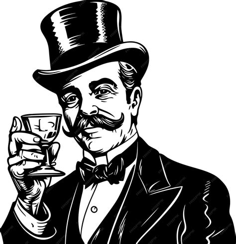 Premium Vector Elegant Gentleman In Top Hat Holding A Glass Of