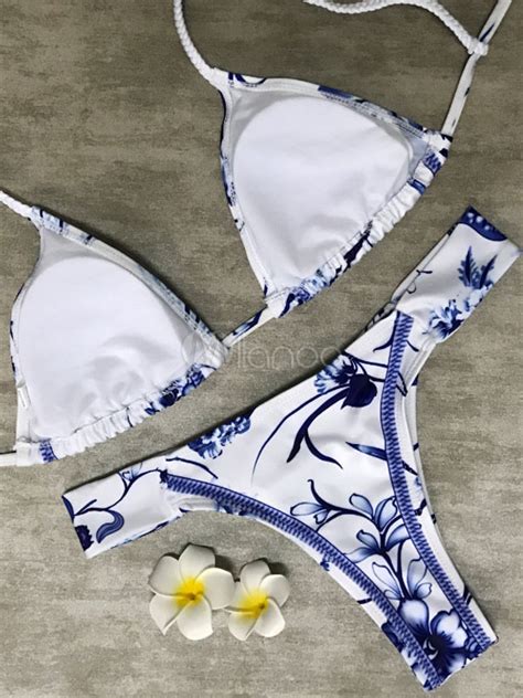 Thong Bikini Badeanzug Wei Straps Printed Sexy Dreieck Bikini Bademode