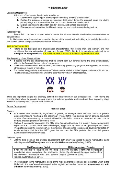 Understanding The Self Sexual Self The Sexual Self Learning Objectives At The End Of The