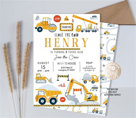 Editable Construction Birthday Invitation Dump Truck Birthday Etsy