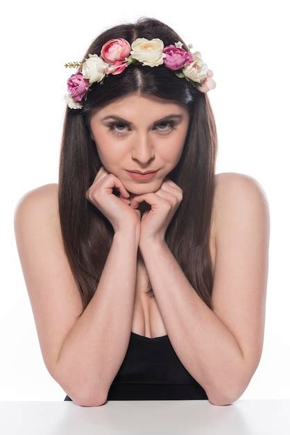 Premium Photo Very Beautiful Woman With Flowers Around Her Head