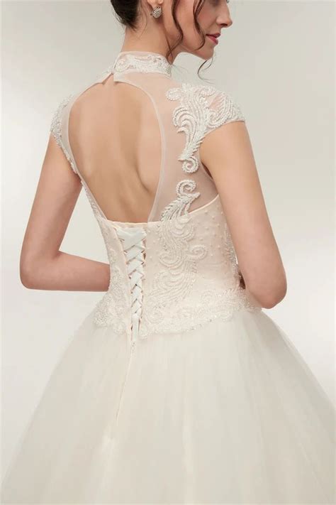 High Collar Wedding Dress With Hollow Back Maridress Design