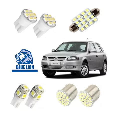 Led Pingo E Torpedo Vw Gol Farolete Placa Teto Ré Kit Blue lion