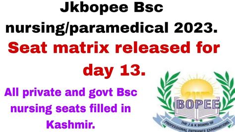 Jkbopee Bsc Nursing Paramedical Seat Matrix Released For Day