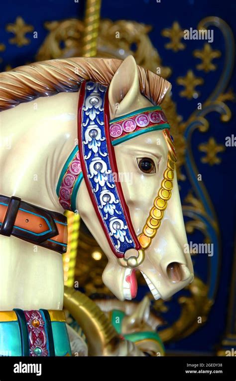 Beautiful Head Of A Carousel Horse Is Painted With Brilliant Colors