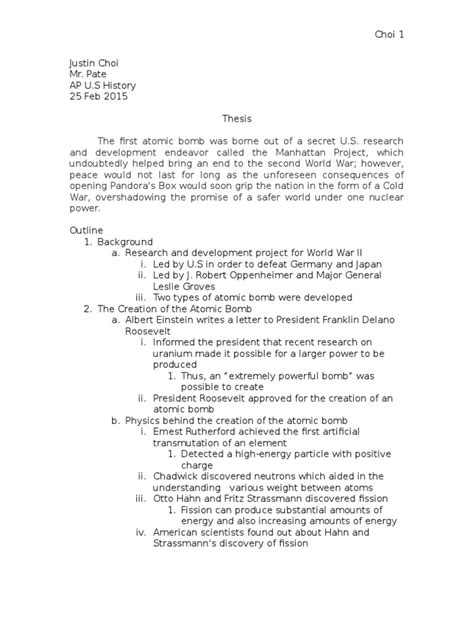 Manhattan Project Outline | PDF | Manhattan Project | Nuclear Weapons