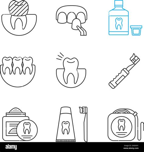 Dentistry Linear Icons Set Dental Crown Veneer Mouthwash Healthy