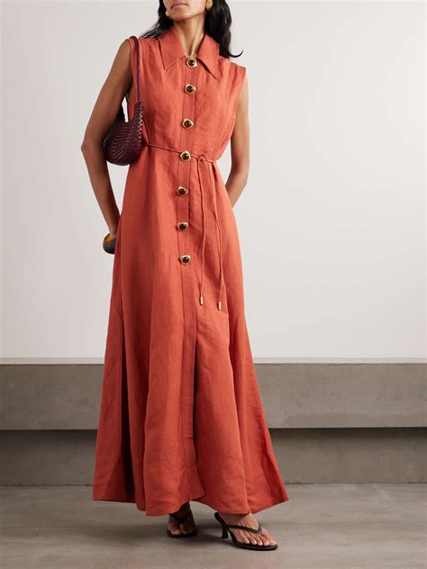 Orange Belted embellished linen-blend maxi shirt dress | AJE. | NET-A