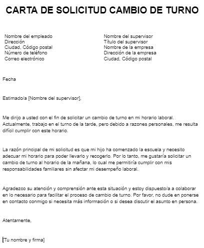 Carta De Solicitud De Cambio De Turno Reporte De Lectura