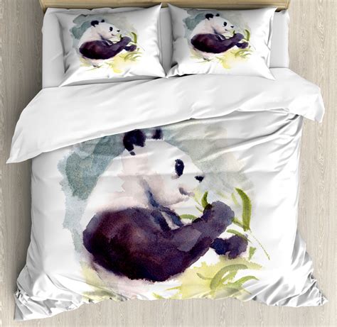 Panda Duvet Cover Set King Size Watercolor Illustration Of A Panda