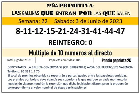 Pe A Primitiva Las Gallinas Que Entran Por Las Que Salen Semana