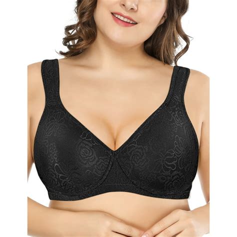 Deyllo Womens Wirefree Non Padded Plus Size Full Coverage Minimizer Bra Black 48dd