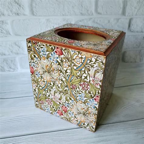 William Morris Tissue Box Wooden Tissue Storage Holder Golden Lily