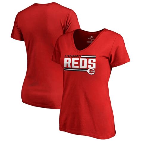 Women's Cincinnati Reds Fanatics Branded Red Onside Stripe V-Neck T-Shirt