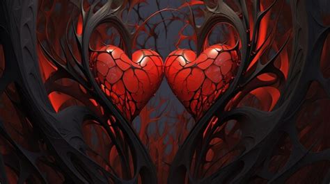 Premium AI Image Two Red Hearts In The Style Of Fluid And Organic