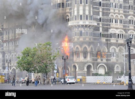 Fire inside the Taj Mahal hotel ; after terrorist attack by Deccan ...