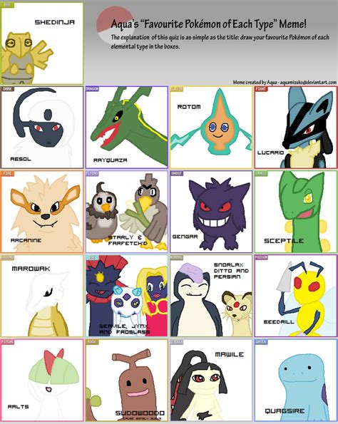 Favorite Pokemon Of Each Type By Baambooki On DeviantArt