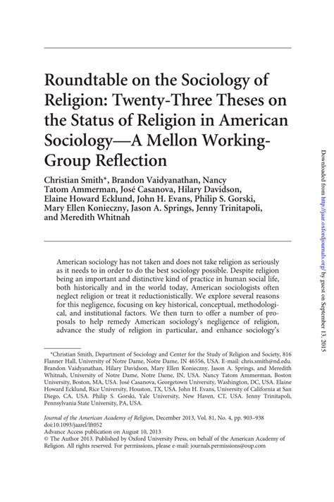 PDF Roundtable On The Sociology Of Religion Twenty Three Theses On