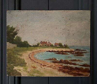 Huile Sur Carton Paysage De Bord De Mer Plage L Ebay