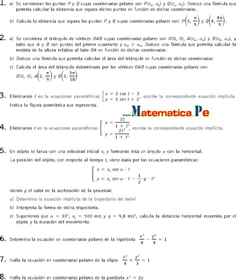 Curvas En El Plano Lugares GeomÉtricos Ejercicios Resueltos Matematicas 2 Bachillerato Pdf