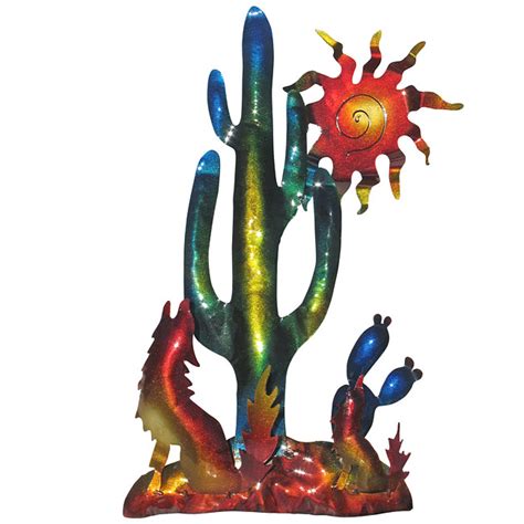 Southwest Desert D Metal Wall Art Sun With Cactus And Coyote