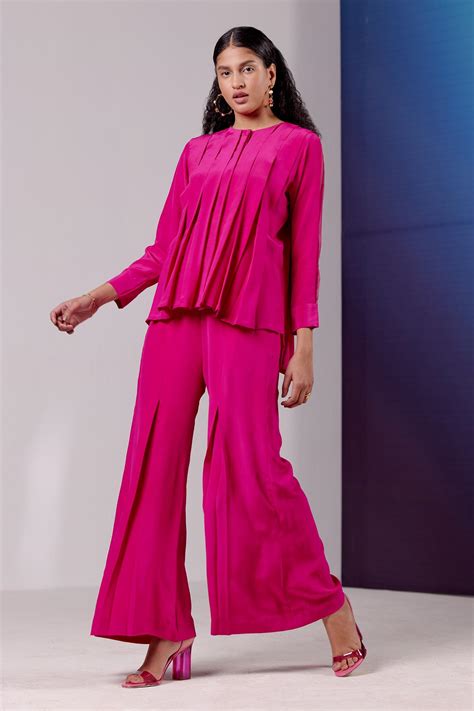 Buy Febo6 Pink Silk Front Pleated Pant Online Aza Fashions