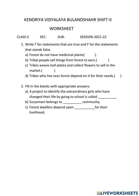 Evs Online Exercise For 5 Live Worksheets